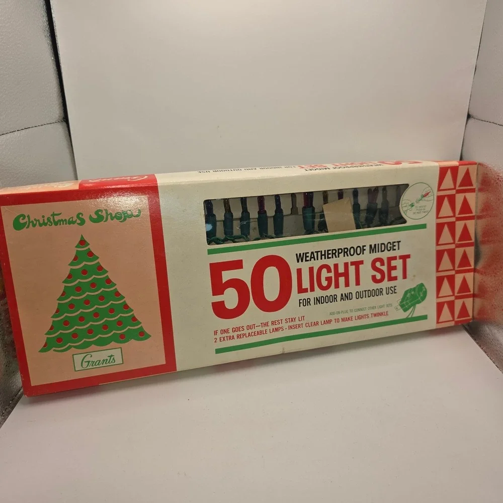 2 Vintage Grants Christmas Shoppe 50 Weatherproof Midget Light Set Multi-Color